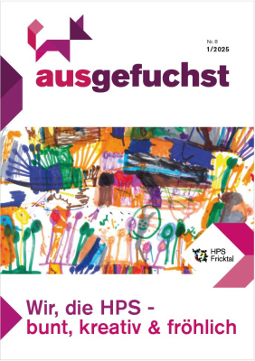 Abbild der Titelseite mit dem Schulfuchs, dem Titel "Wir die HPS - Laut, kreativ und fröhlich
